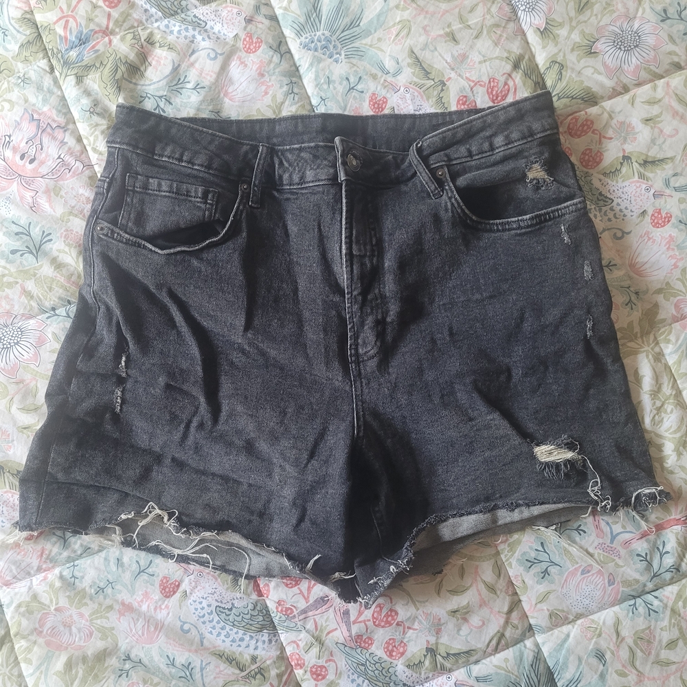 George Faded Black Jean Shorts High-Waisted Distressed